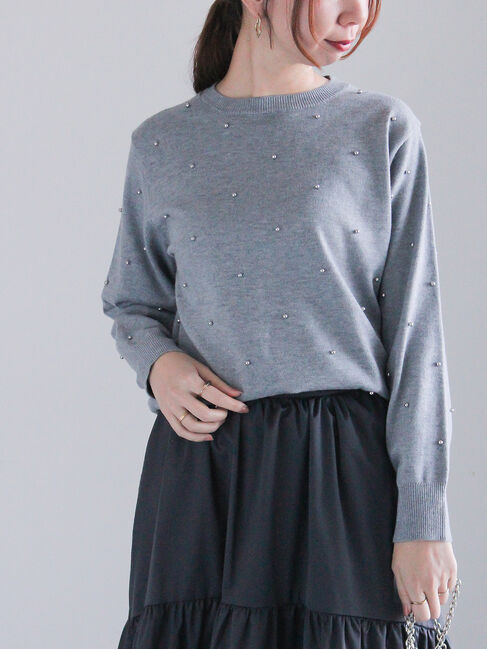 Te chichi「メタルビジューニットプルオーバー」|ニット・セーター|グレー