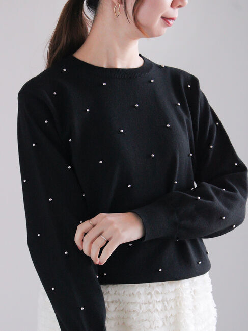 Te chichi「メタルビジューニットプルオーバー」|ニット・セーター|ブラック