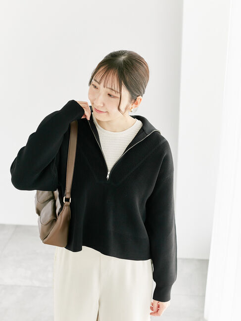 Te chichi TERRASSE「無撚糸ハーフジップニット」|ニット・セーター|ブラック