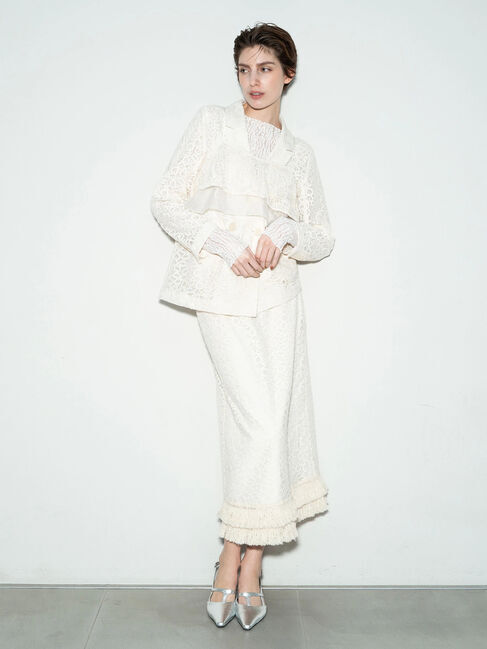 Te chichi「【Atelier Sucre】バテンレースフリンジタイトスカート《2025spring catalog item》」|スカート|オフホワイト