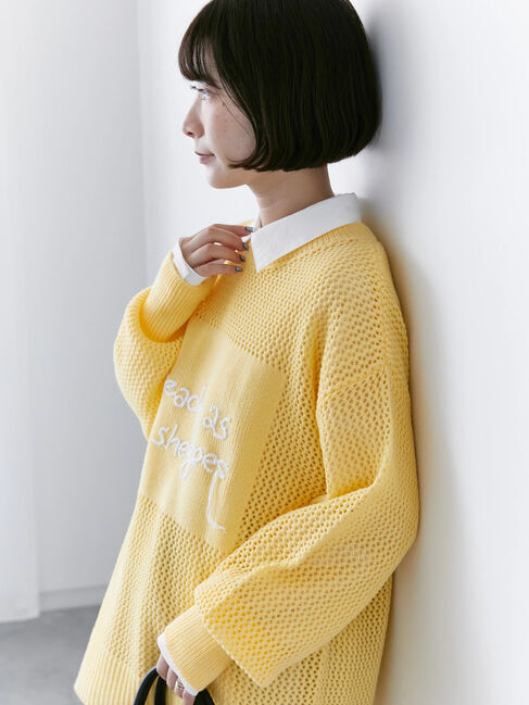 Samansa Mos2 blue「ロゴメッシュニットプルオーバー」|ニット・セーター|