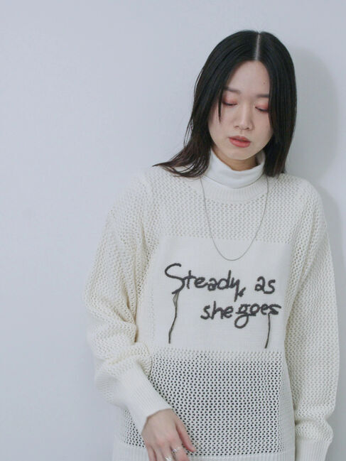 Samansa Mos2 blue「ロゴメッシュニットプルオーバー」|ニット・セーター|