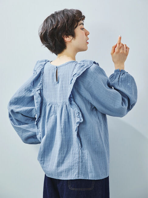 Samansa Mos2「ドビーストライプレースフリルブラウス」|シャツ・ブラウス|