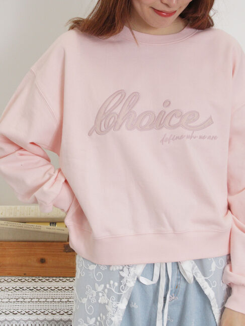 Samansa Mos2「リボン&ロゴチュールアップリケ刺繍スウェット」|Tシャツ・カットソー|ピンク