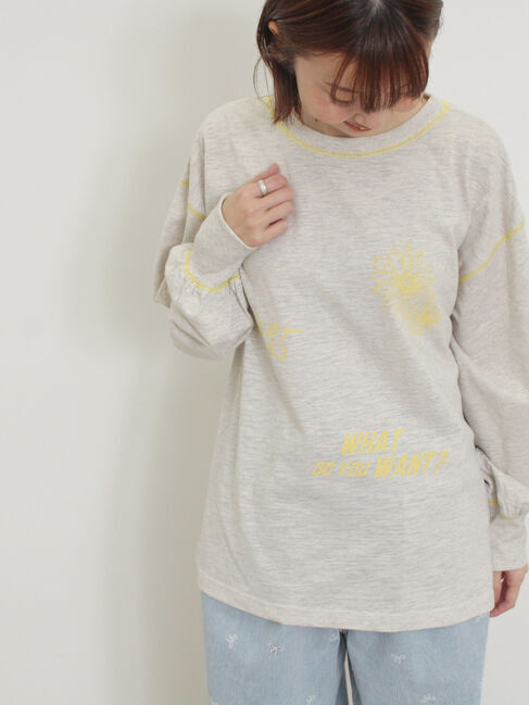 Samansa Mos2「配色ステッチプリントアソートロングTシャツ」|Tシャツ・カットソー|グレー