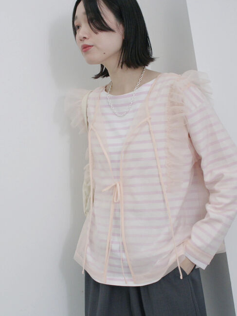 Samansa Mos2 blue「2wayラメチュールフリルプルオーバー」|Tシャツ・カットソー|