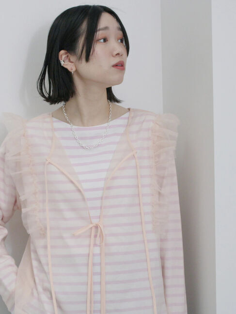 Samansa Mos2 blue「2wayラメチュールフリルプルオーバー」|Tシャツ・カットソー|