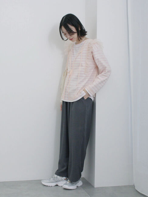 Samansa Mos2 blue「2wayラメチュールフリルプルオーバー」|Tシャツ・カットソー|