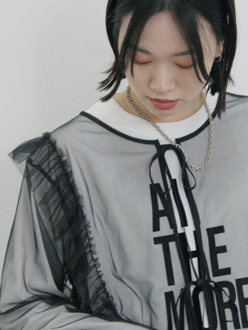 Samansa Mos2 blue「2wayラメチュールフリルプルオーバー」|Tシャツ・カットソー|