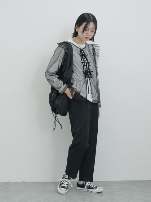 Samansa Mos2 blue「2wayラメチュールフリルプルオーバー」|Tシャツ・カットソー|