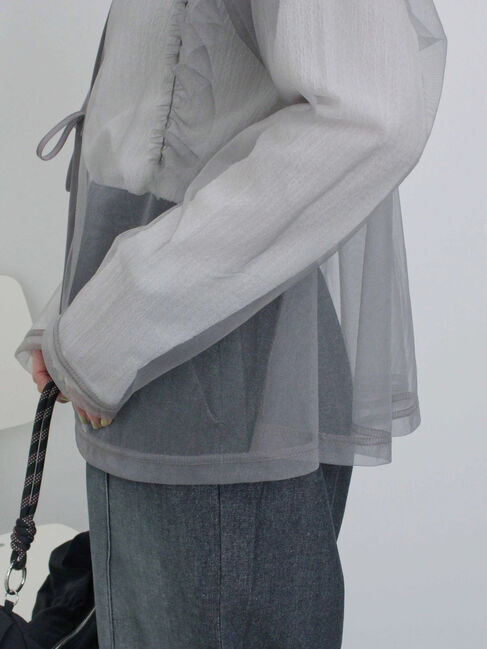 Samansa Mos2 blue「2wayラメチュールフリルプルオーバー」|Tシャツ・カットソー|