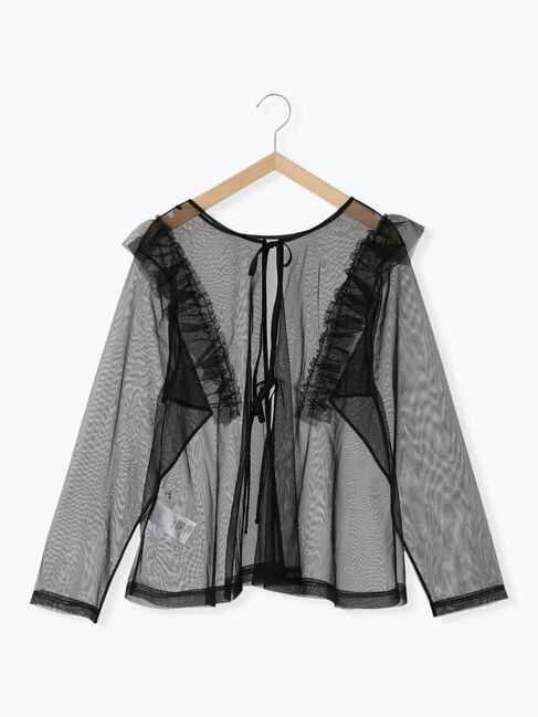 Samansa Mos2 blue「2wayラメチュールフリルプルオーバー」|Tシャツ・カットソー|