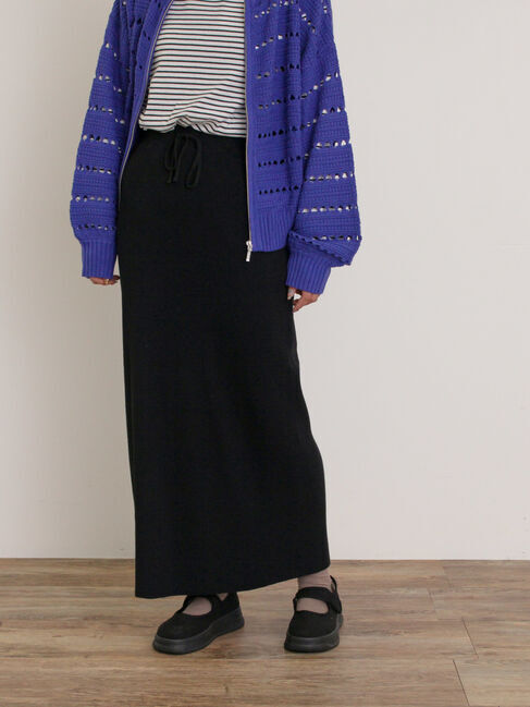 Samansa Mos2「セルフカットリブナロースカート」|スカート|ブラック