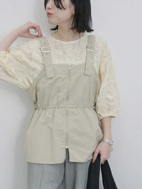 Samansa Mos2 blue「フロントジップドロストビスチェ」|シャツ・ブラウス|