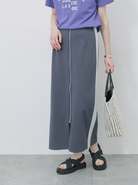 Samansa Mos2 blue「サイドラメラインスカート」|スカート|チャコールグレー