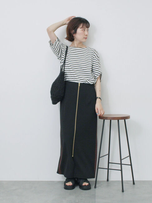 Samansa Mos2 blue「サイドラメラインスカート」|スカート|