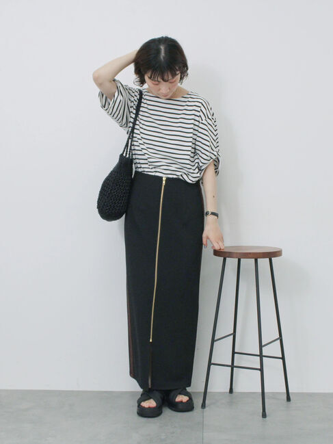 Samansa Mos2 blue「サイドラメラインスカート」|スカート|