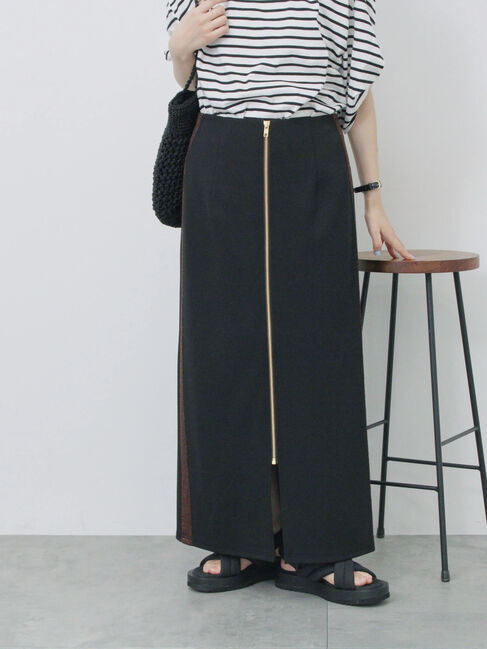 Samansa Mos2 blue「サイドラメラインスカート」|スカート|