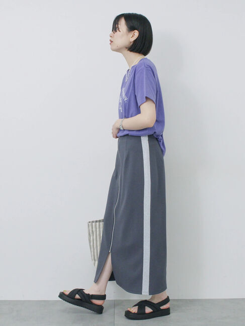 Samansa Mos2 blue「サイドラメラインスカート」|スカート|