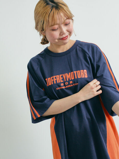 SM2「配色ラインロゴプリントオーバーTシャツ」|Tシャツ・カットソー|ネイビー