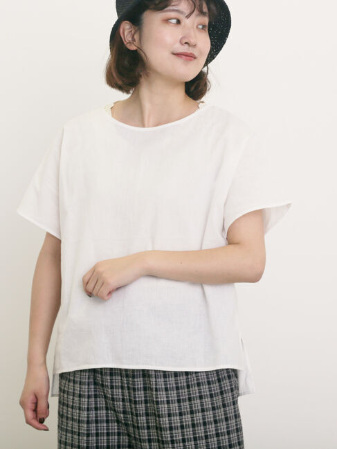 Samansa Mos2「◎綿麻柄アソートボートネックブラウス」|シャツ・ブラウス|オフホワイト