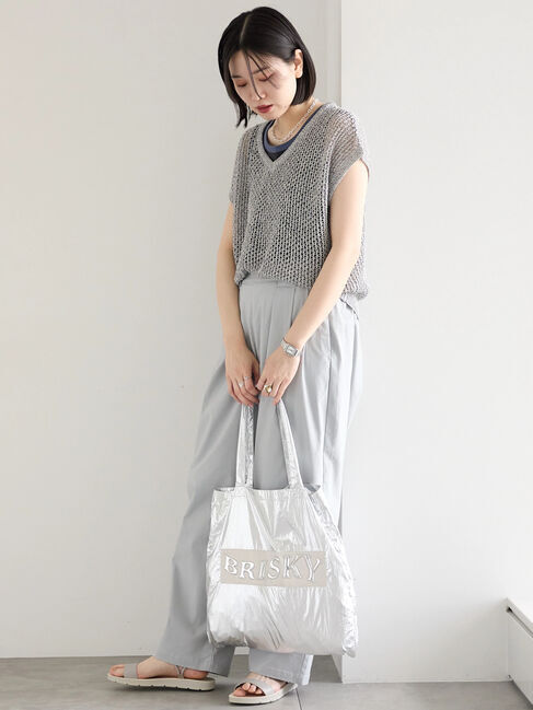 Samansa Mos2 blue「メランジラメメッシュニットベスト」|ニット・セーター|