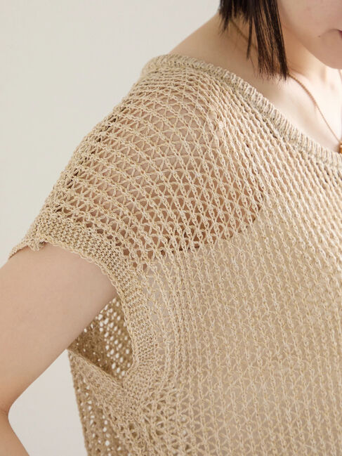 Samansa Mos2 blue「メランジラメメッシュニットベスト」|ニット・セーター|