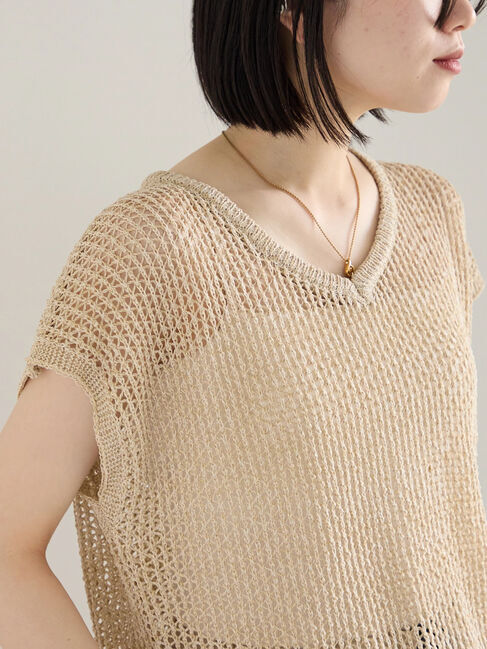 Samansa Mos2 blue「メランジラメメッシュニットベスト」|ニット・セーター|