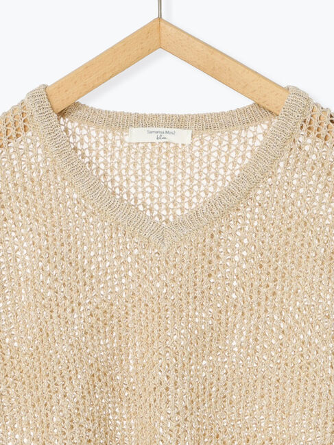 Samansa Mos2 blue「メランジラメメッシュニットベスト」|ニット・セーター|