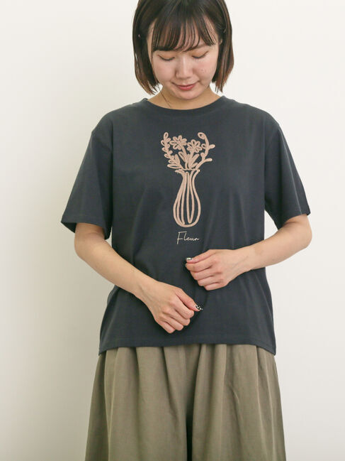 Samansa Mos2「花瓶柄コード刺繍Tシャツ」|Tシャツ・カットソー|