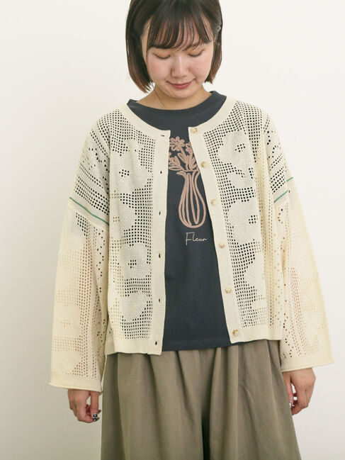 Samansa Mos2「花瓶柄コード刺繍Tシャツ」|Tシャツ・カットソー|