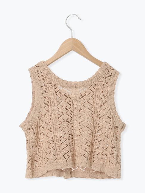 Samansa Mos2 Lagom「前後着透かし編みニットベスト」|ダウンベスト・ベスト|