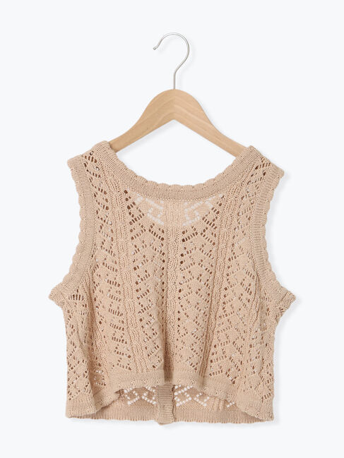 Samansa Mos2 Lagom「前後着透かし編みニットベスト」|ダウンベスト・ベスト|