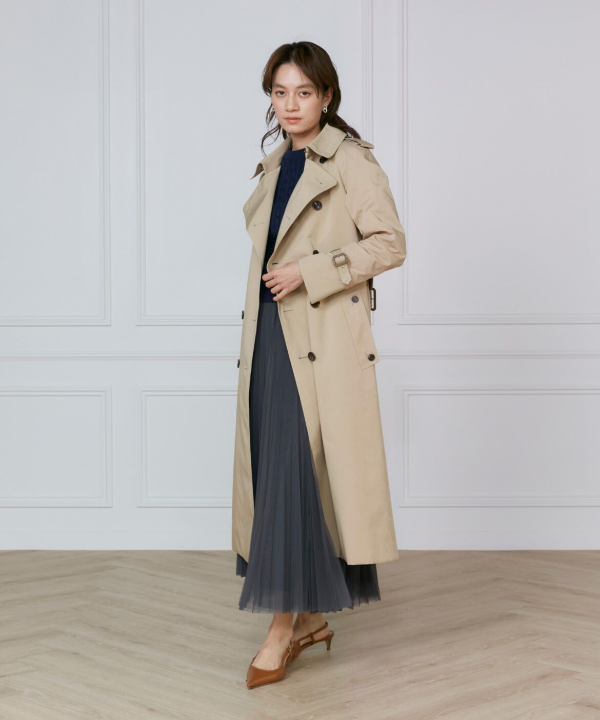 INED「《大きいサイズ》チュールプリーツスカート」|スカート|