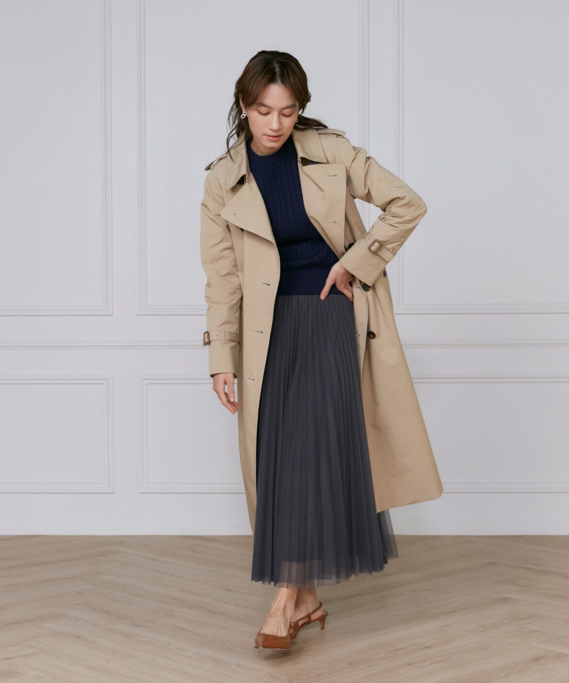 INED「《大きいサイズ》チュールプリーツスカート」|スカート|