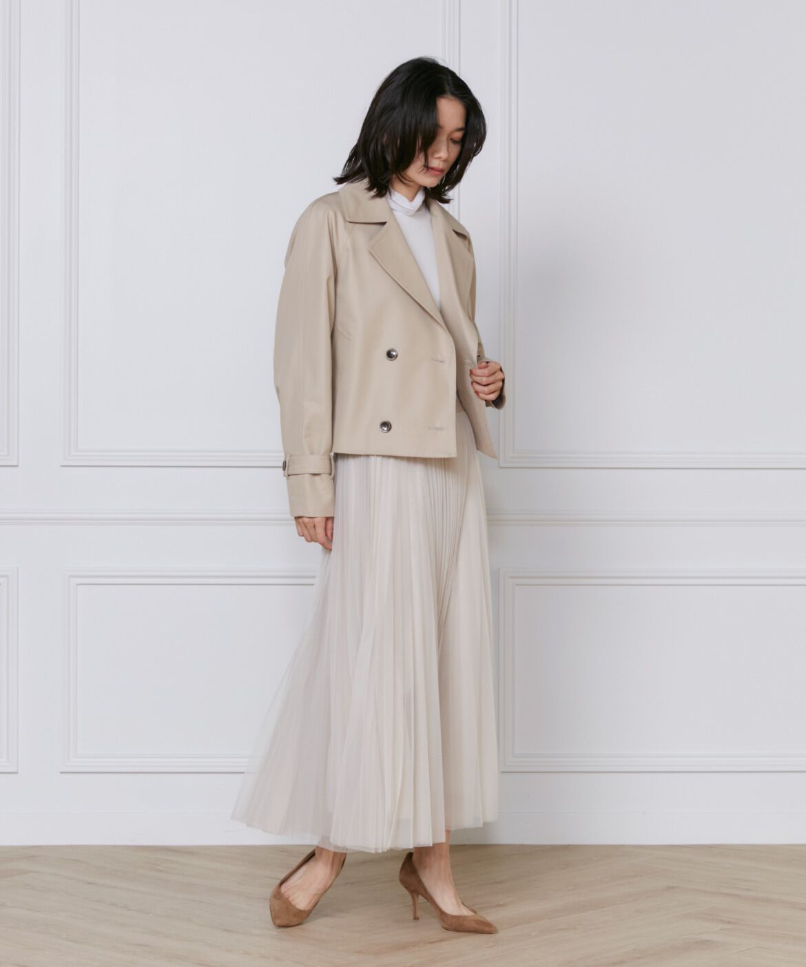 INED「《大きいサイズ》チュールプリーツスカート」|スカート|