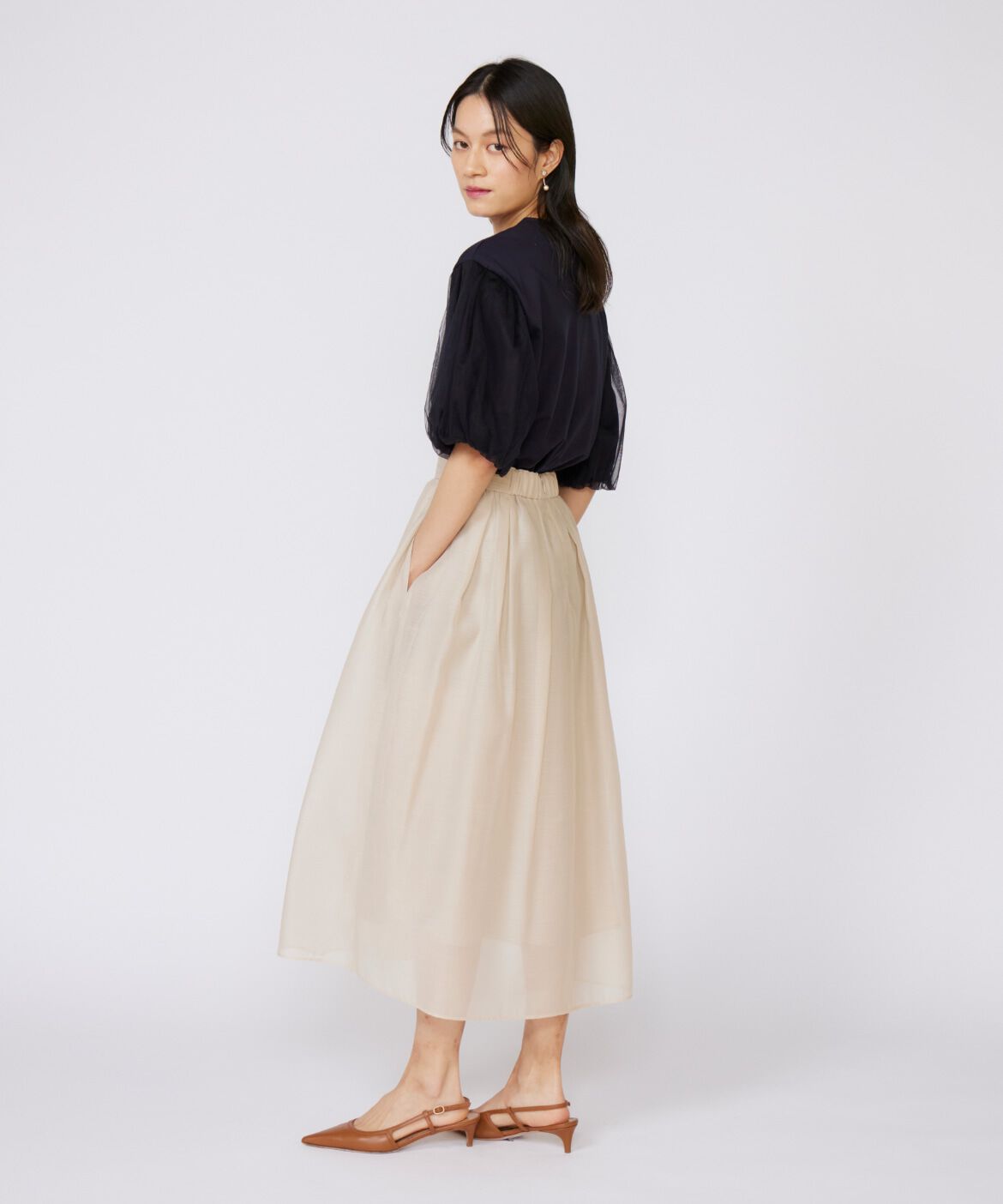 INED「《大きいサイズ》シアースカート」|フレア|
