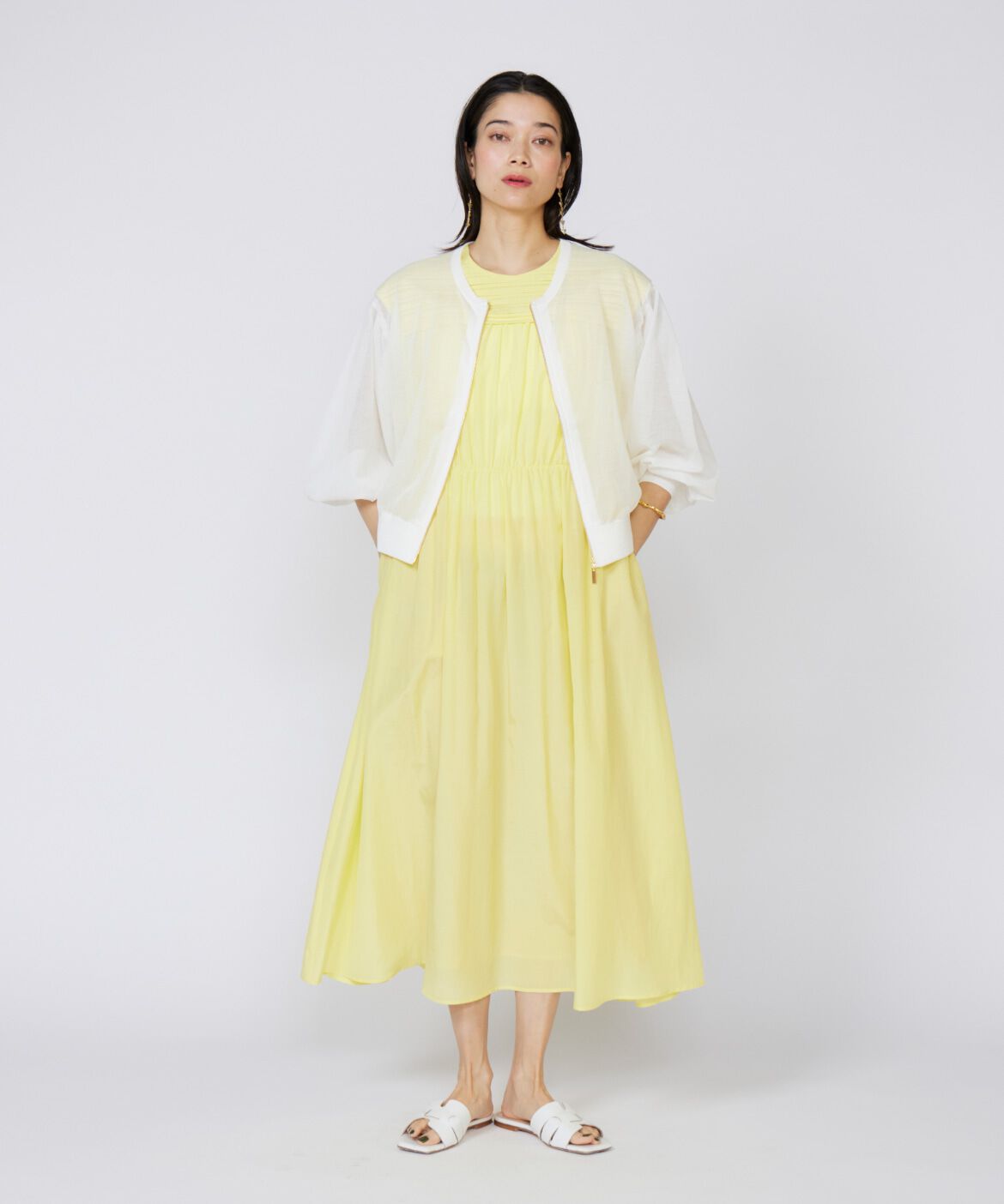 INED「シアーニットジップアップカーディガン」|カーディガン|