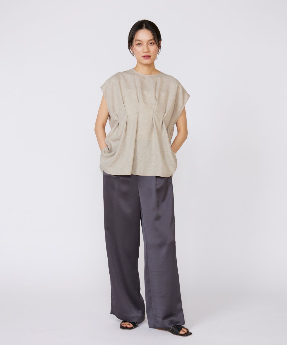 INED「《大きいサイズ》イージーワイドサテンパンツ」|その他|