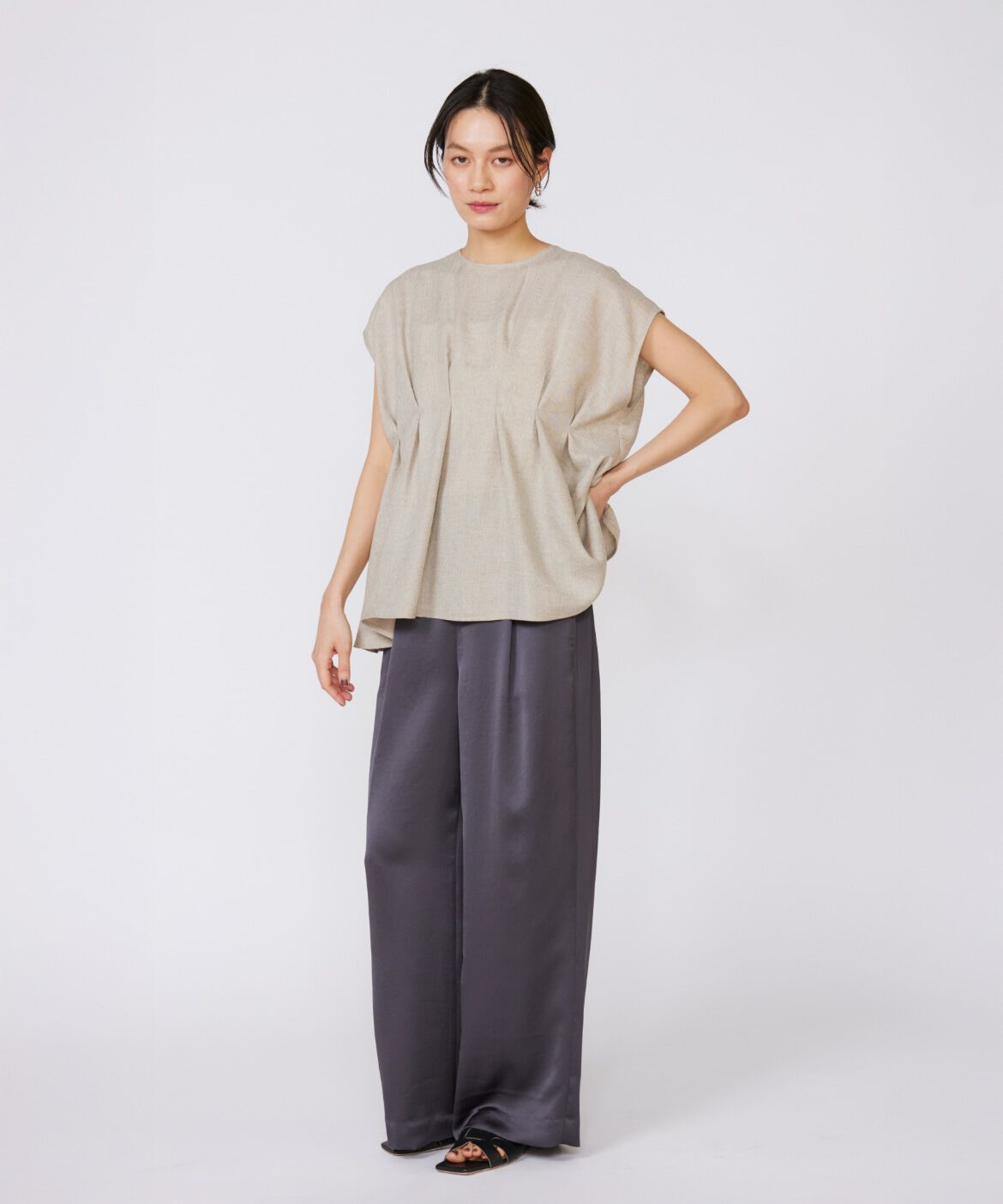 INED「《大きいサイズ》イージーワイドサテンパンツ」|その他|