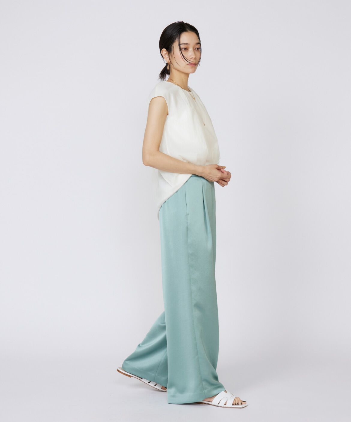 INED「《大きいサイズ》イージーワイドサテンパンツ」|その他|