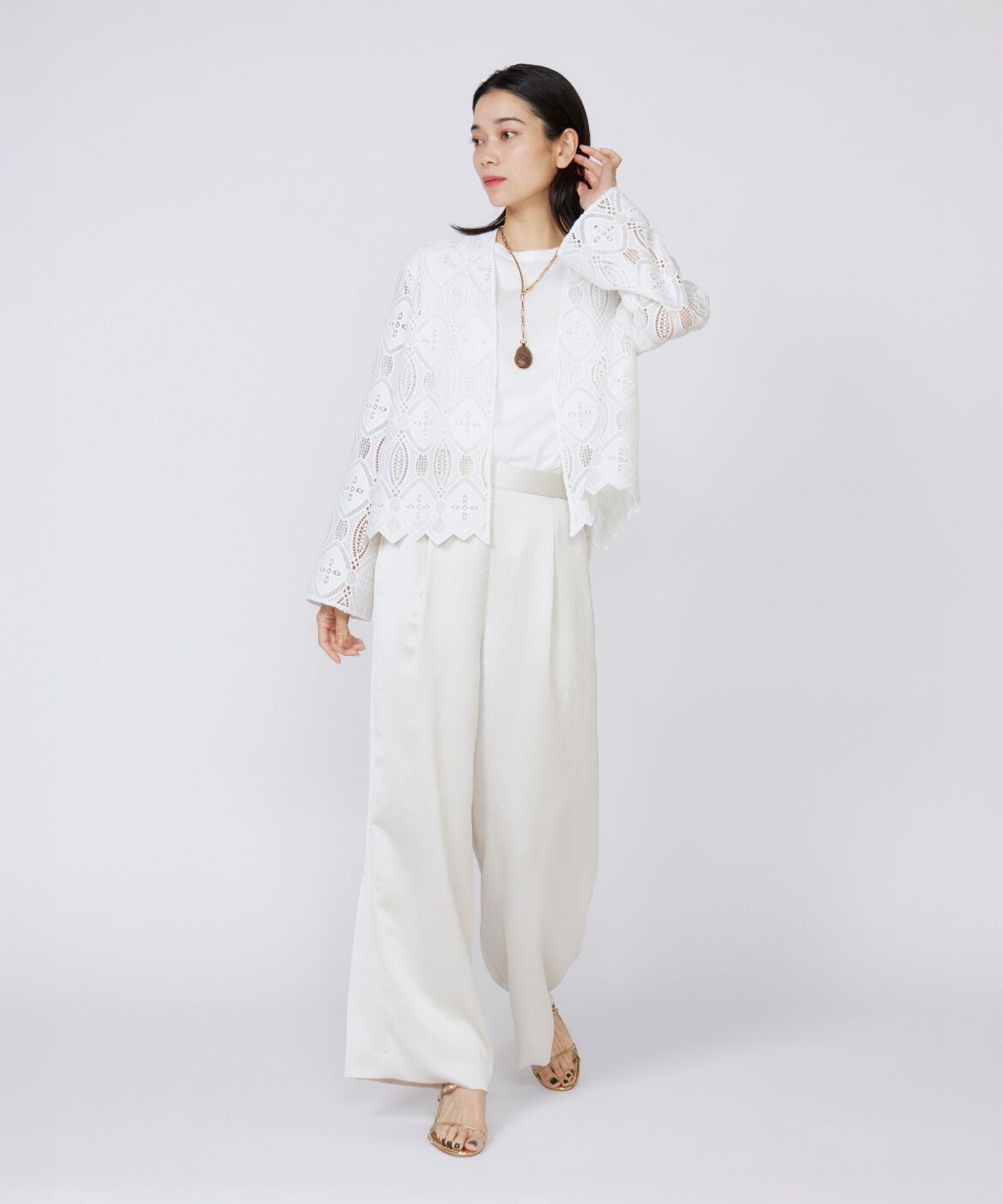 INED「《大きいサイズ》イージーワイドサテンパンツ」|その他|