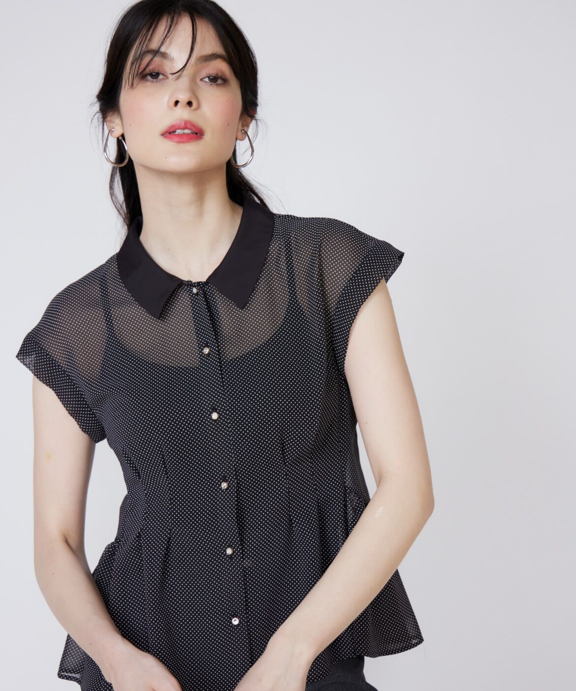 Maglie le cassetto「衿配色シアードットブラウス」|シャツ・ブラウス|