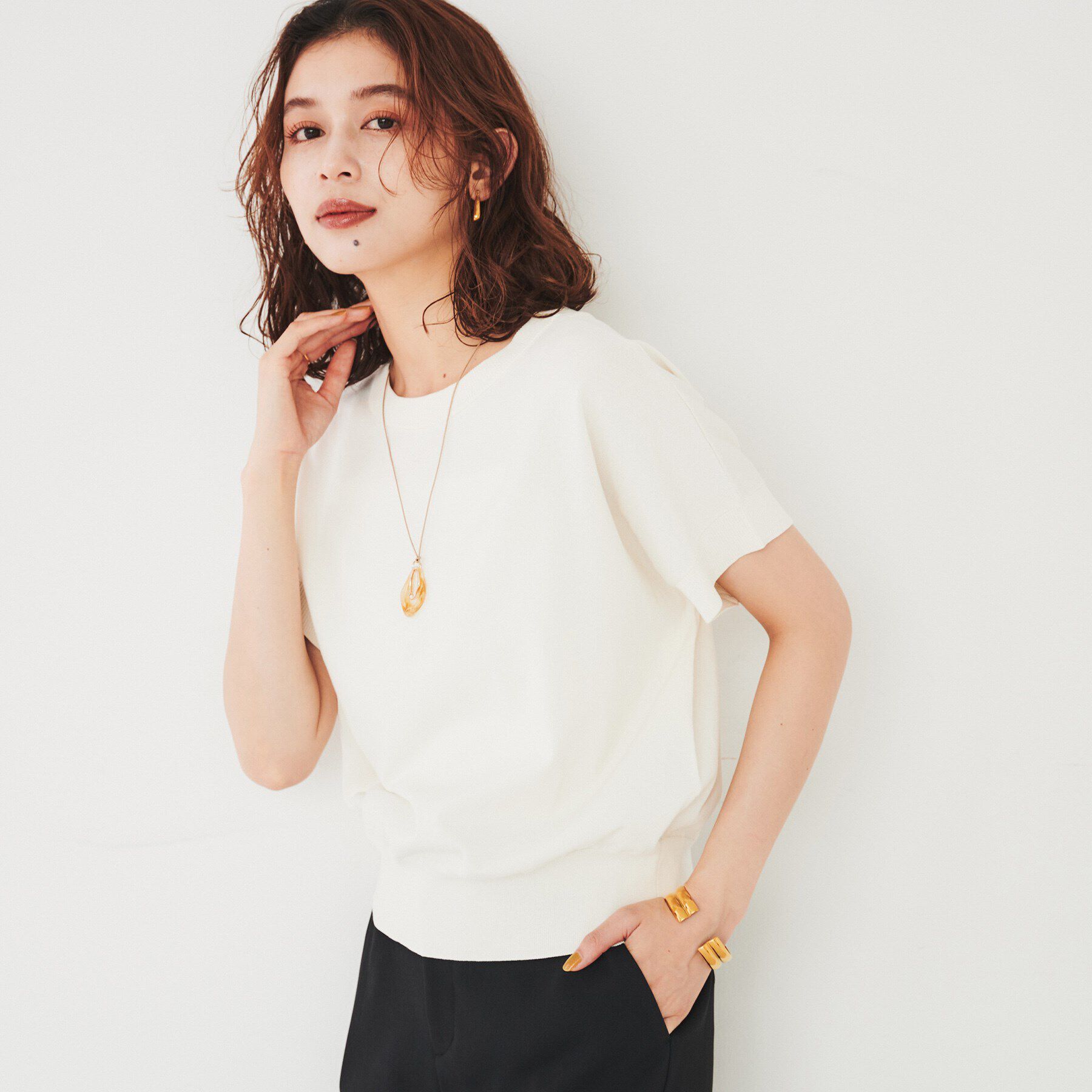 UNTITLED「【2WAY/薄手/清涼感】コットンエステル サマーニット」|ニット・セーター|アイボリー(004)