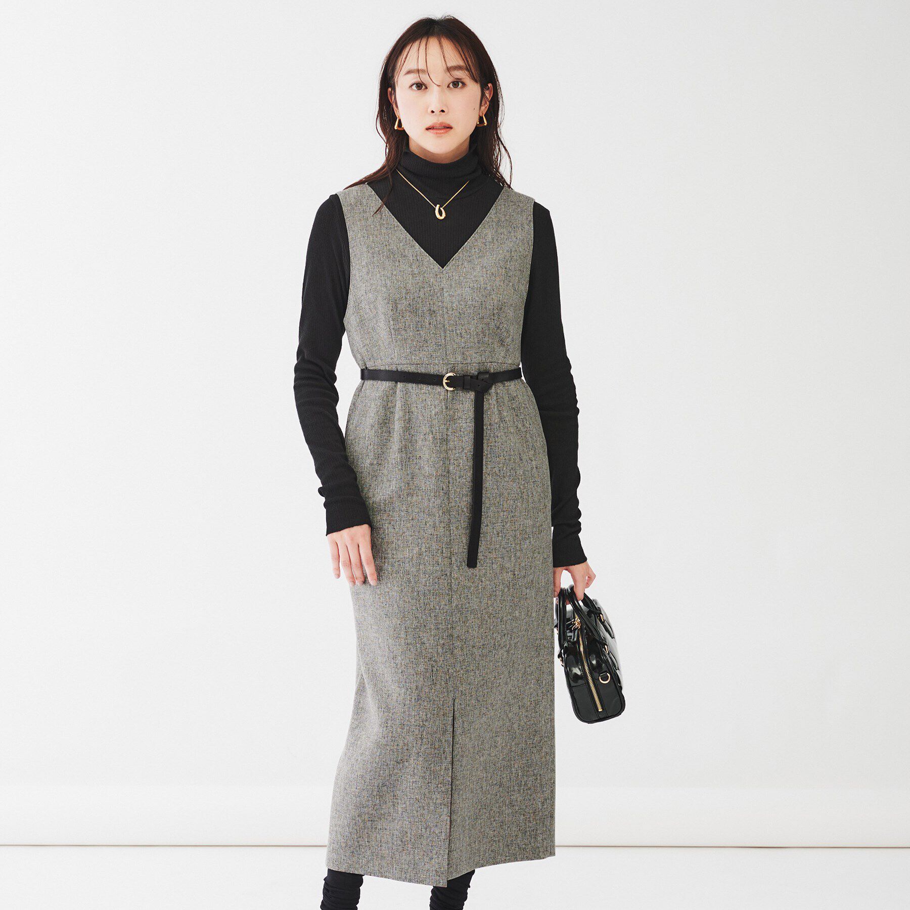 UNTITLED「【ツイードライク素材/セットアップ可】メランジ ジャンパースカート」|ワンピース|チャコールグレー(0