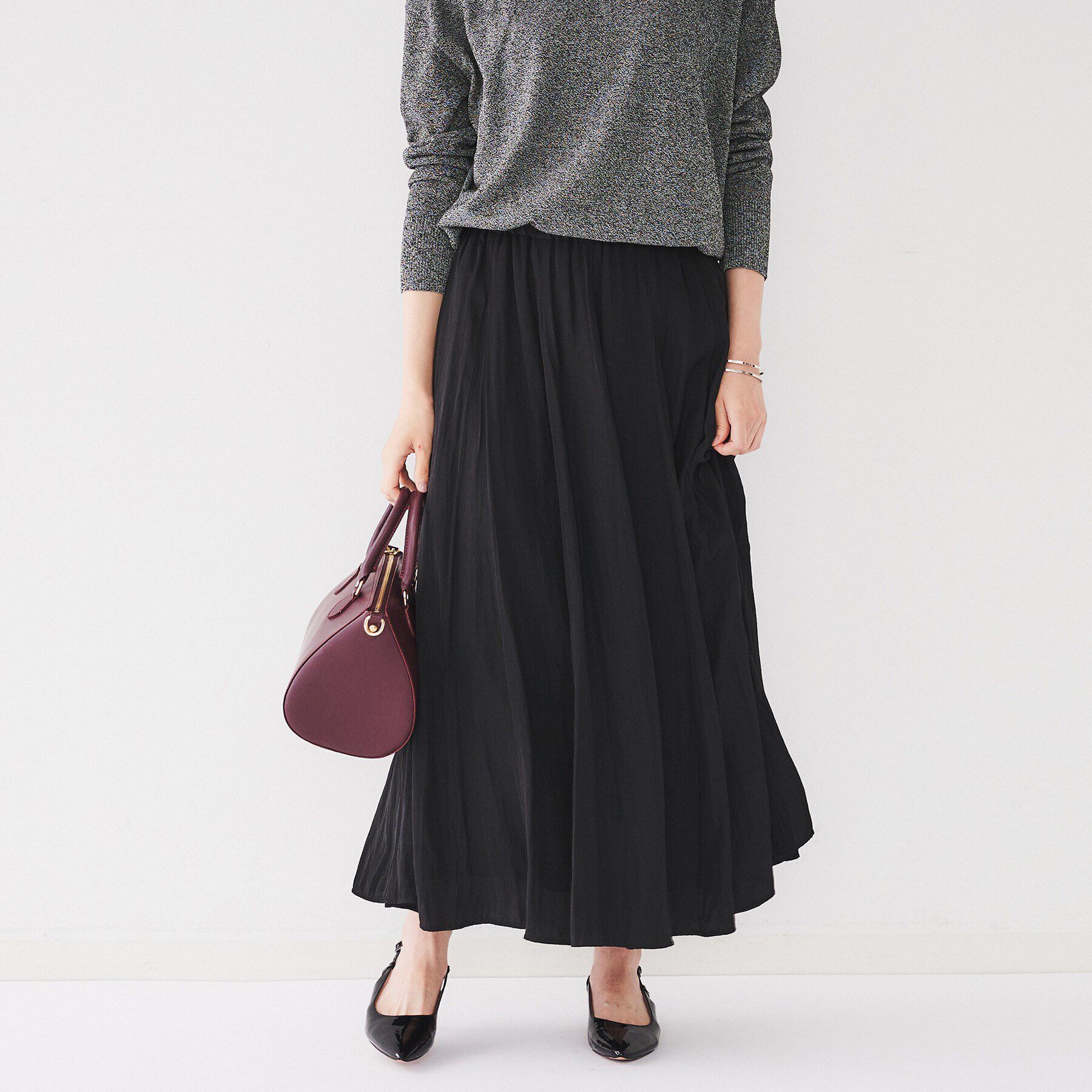 UNTITLED「【ウエストゴム/洗える】パウダークロス ロングスカート」|スカート|