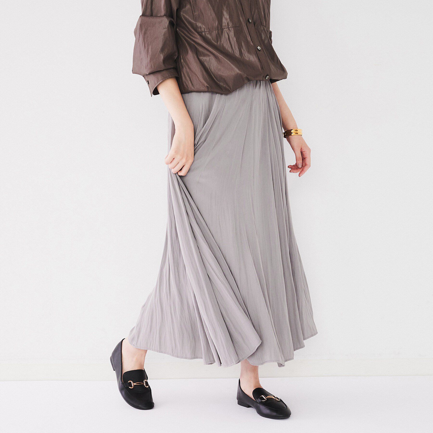 UNTITLED「【ウエストゴム/洗える】パウダークロス ロングスカート」|スカート|