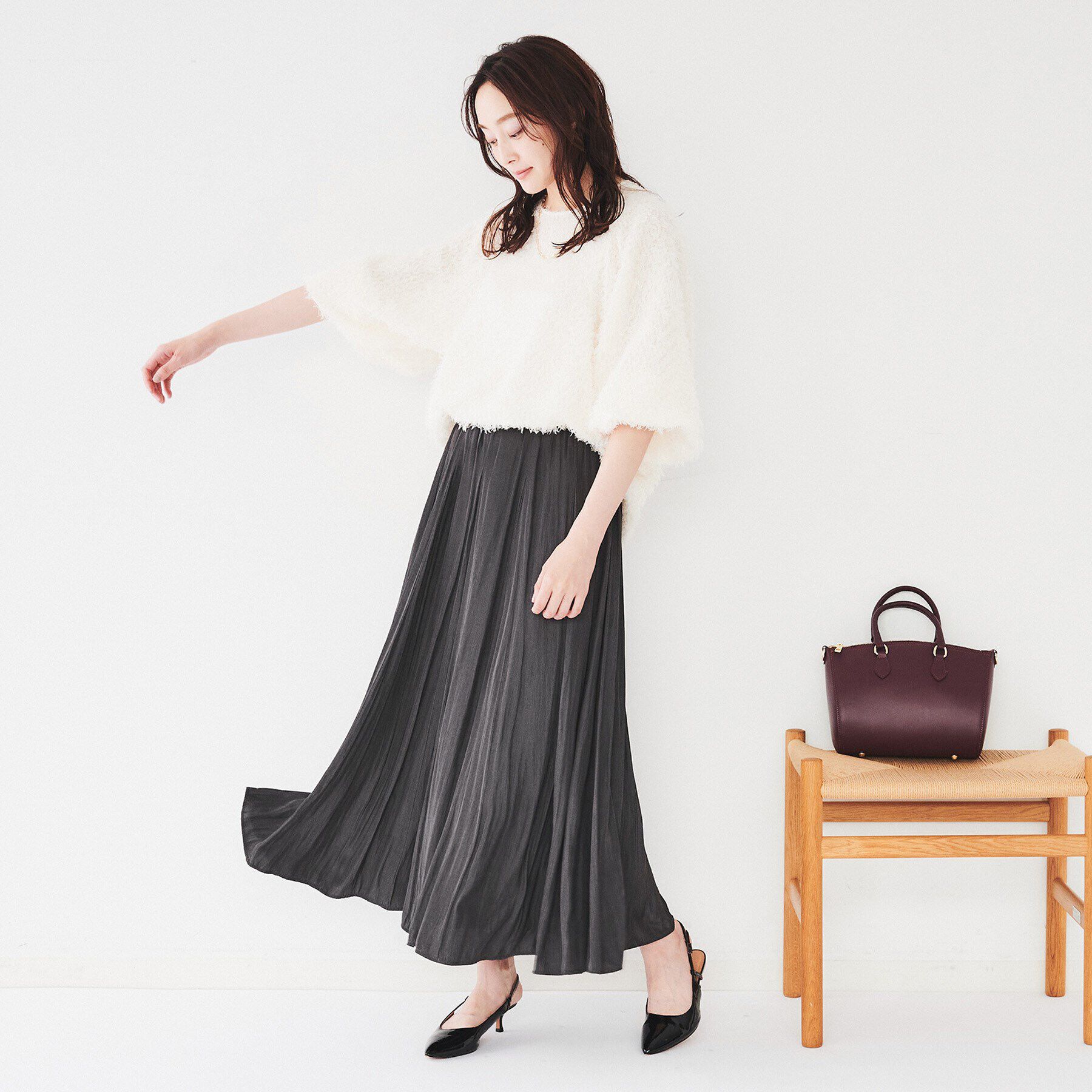 UNTITLED「【ウエストゴム/洗える】パウダークロス ロングスカート」|スカート|