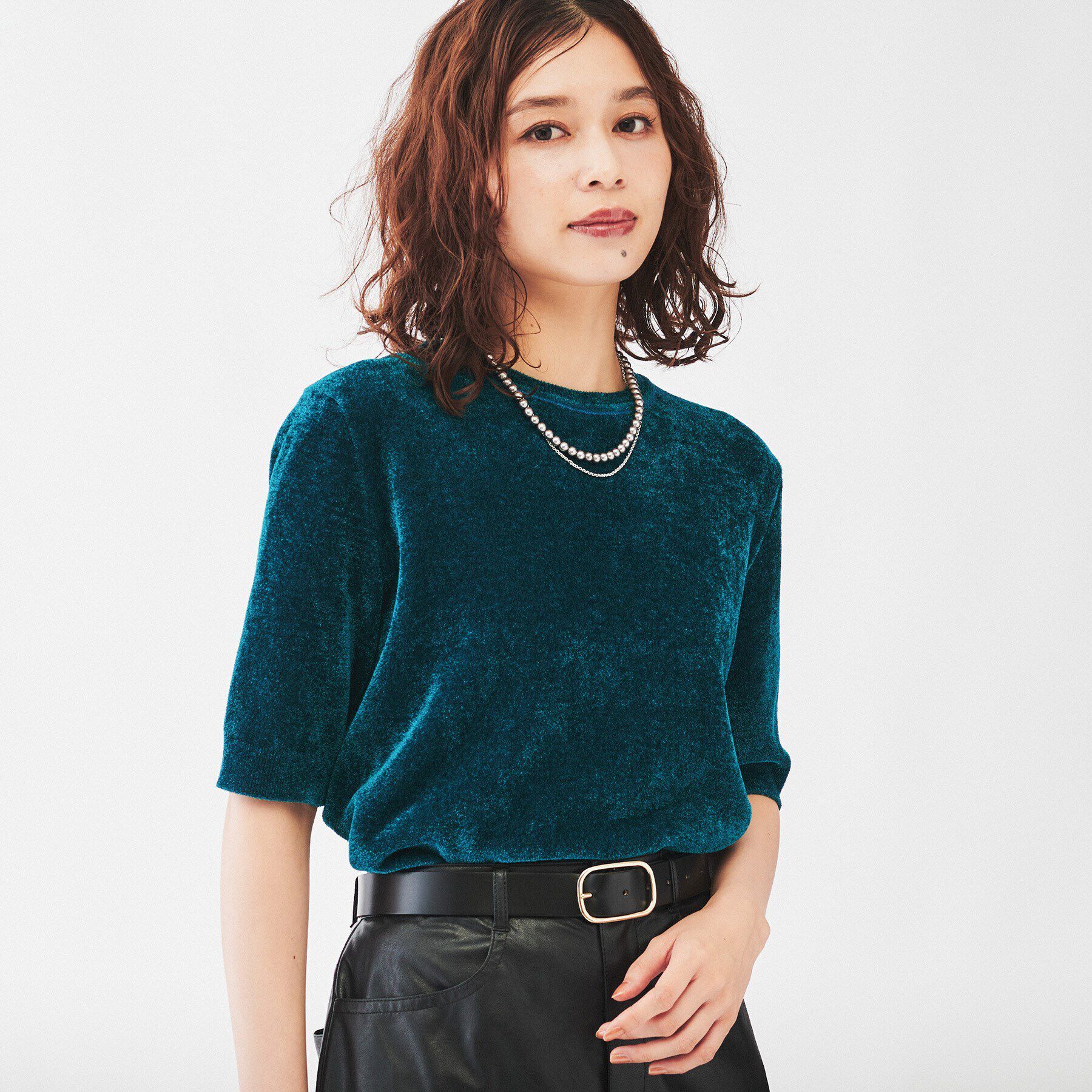UNTITLED「【アンサンブル＆セットアップ可能】モール5分袖プルオーバー」|ニット・セーター|ブルーグリーン(09