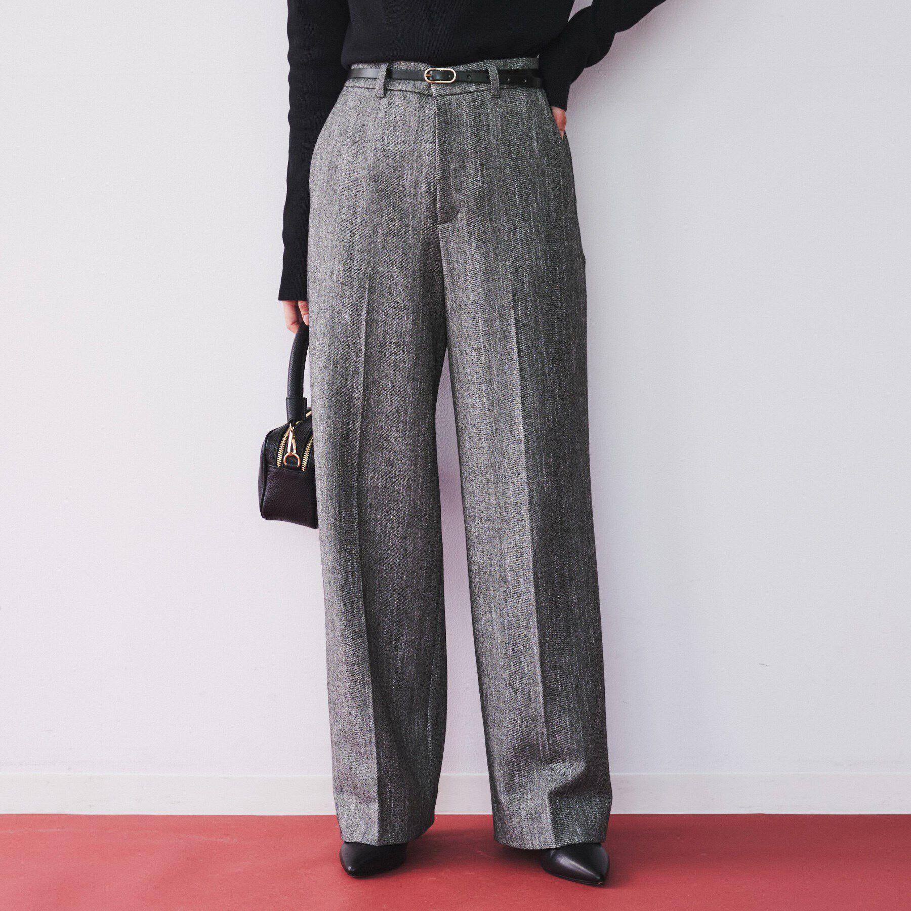 UNTITLED「【セットアップ可能/後ろウエストゴム】ミックスツイード ワイドパンツ」|その他|ブラック(419)